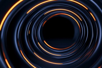 Blue and orange light effect. Horizontal glowing tunnel. Hologram on dark technology background. Overlay or screen filter texture. Concept for tech, sci-fi, and science.