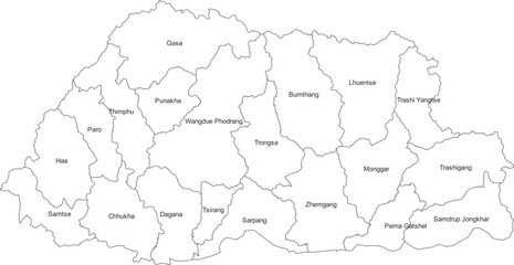 BHUTAN MAP with its administrative divisions and regions