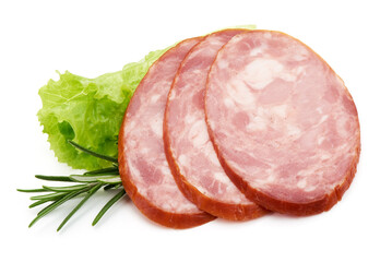 Smoked Ham Sausage, isolated on a white background.