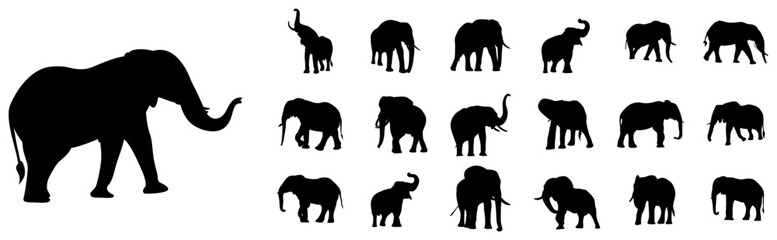 elephant vector set of silhouettes.