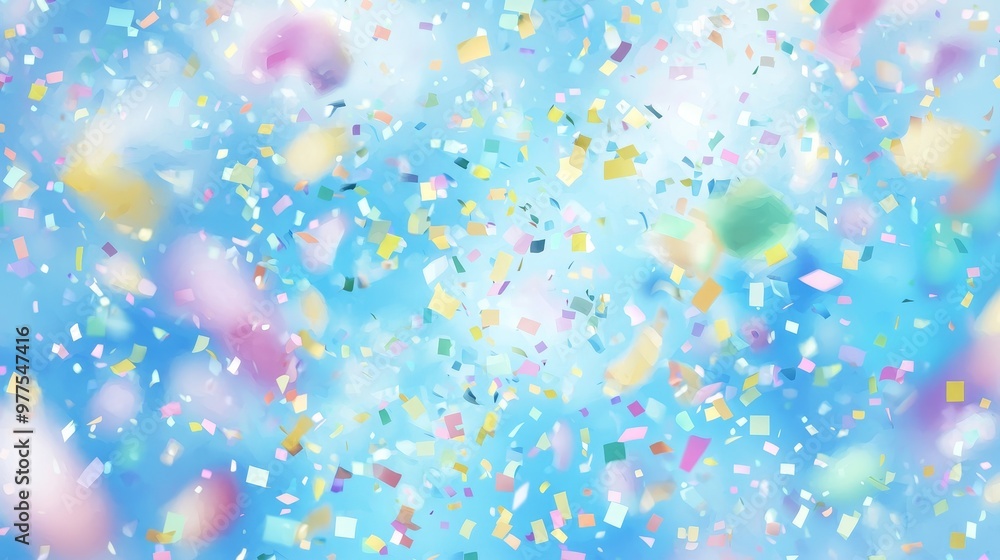 Poster flying neon confetti on a golden background makes this party festive and colorful