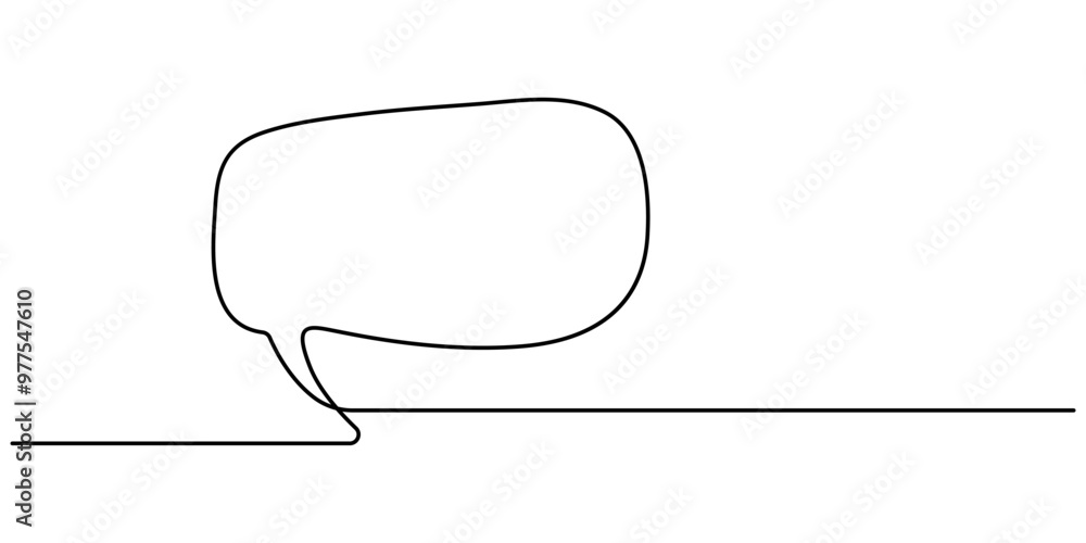 Poster continuous one single line drawing of speech bubble icon. talk text box, feedback message box and co
