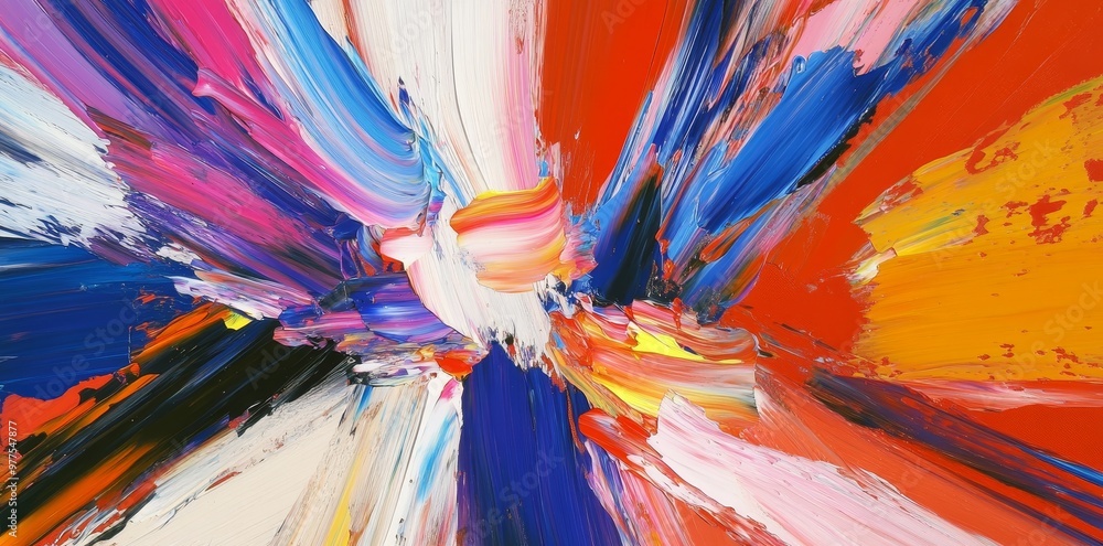Poster various shapes and splashes of paint form seamless design on abstract colorful background