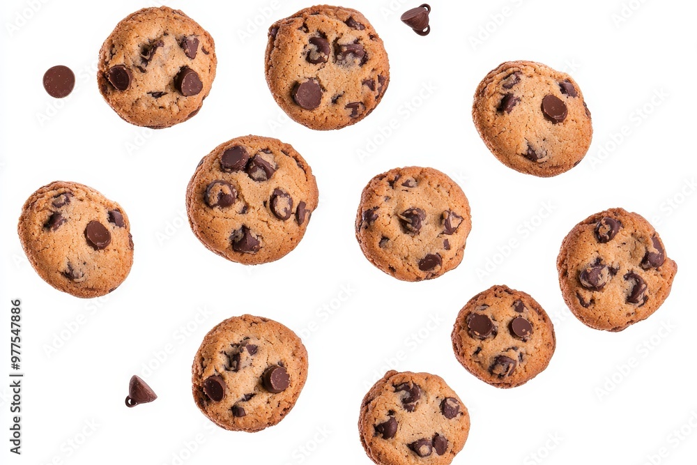 Poster the image features a piece of dark biscuit falling with a chocolate flake in the air, isolated on a 