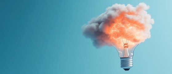 Neural pathways forming a radiant lightbulb, symbolizing idea creation, with electric pulses flowing through the brain structure.