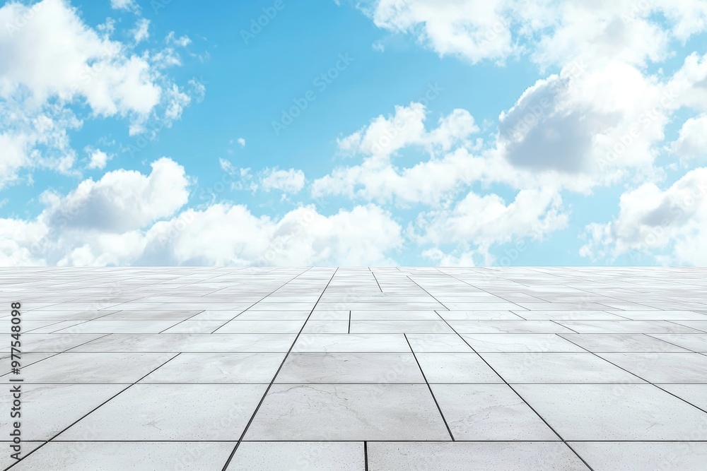 Poster the view is of an empty floor with a clean eyes view, and the sky is a beautiful blue cloudy sky bac