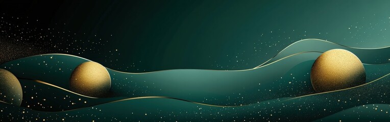 Fototapeta premium Dark green background with gold accents and geometric shapes