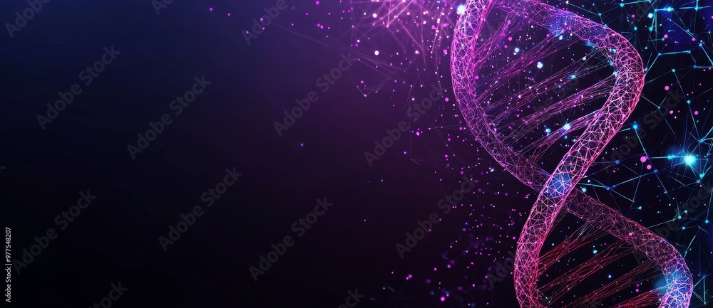 Poster Molecular helix spiral in 3D with a dark background.