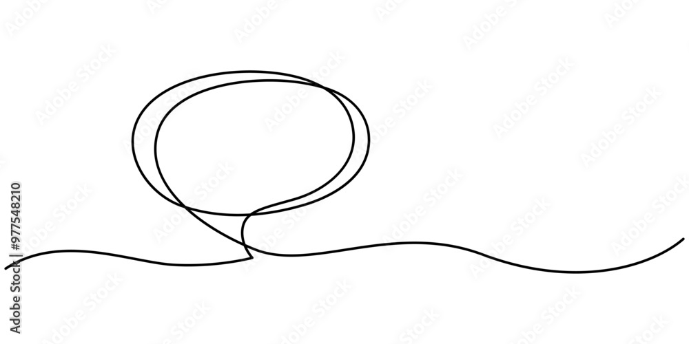Poster continuous one single line drawing of speech bubble icon. talk text box, feedback message box and co