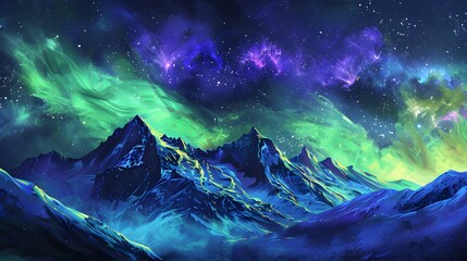 Aurora Borealis: A mesmerizing display of the Northern Lights dancing across the night sky in vibrant greens and purples. 
