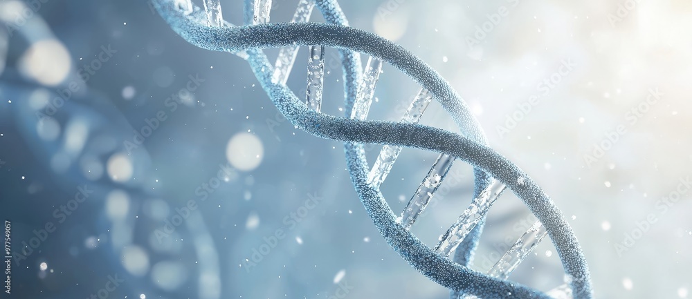 Poster an abstract dna molecule on an abstract white background with a copyspace genetic biotechnology conc