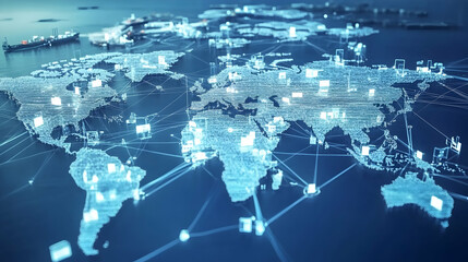 Distribution and logistics concept showing the global digital marketing and business network  -