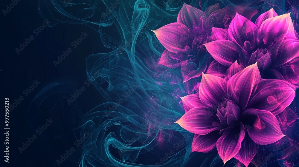 Wall mural In this abstract fluid ultraviolet concept, flowers levitate in space.