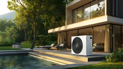 Heat pump installed in a residential building, promoting clean and green energy solutions  -