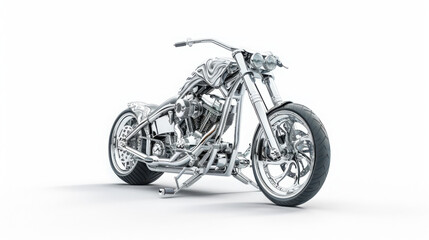 Fototapeta premium A custom motorcycle on a professional studio display stand, unique design, high-detail craftsmanship, white background.