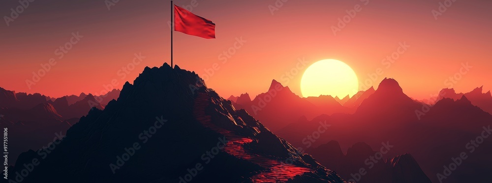 Poster a concept of achieving goals step by step. the glow of the path leading to success and achievement, 