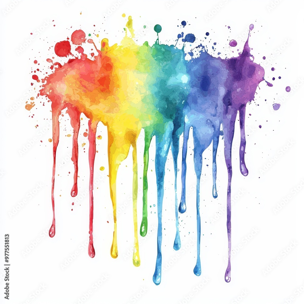 Poster multicolored watercolor painting created by blending different colors of paint on a white background
