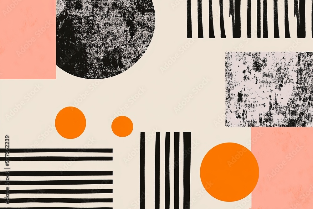 Poster multicolored abstract background with round shapes arranged one over another and parallel lines with