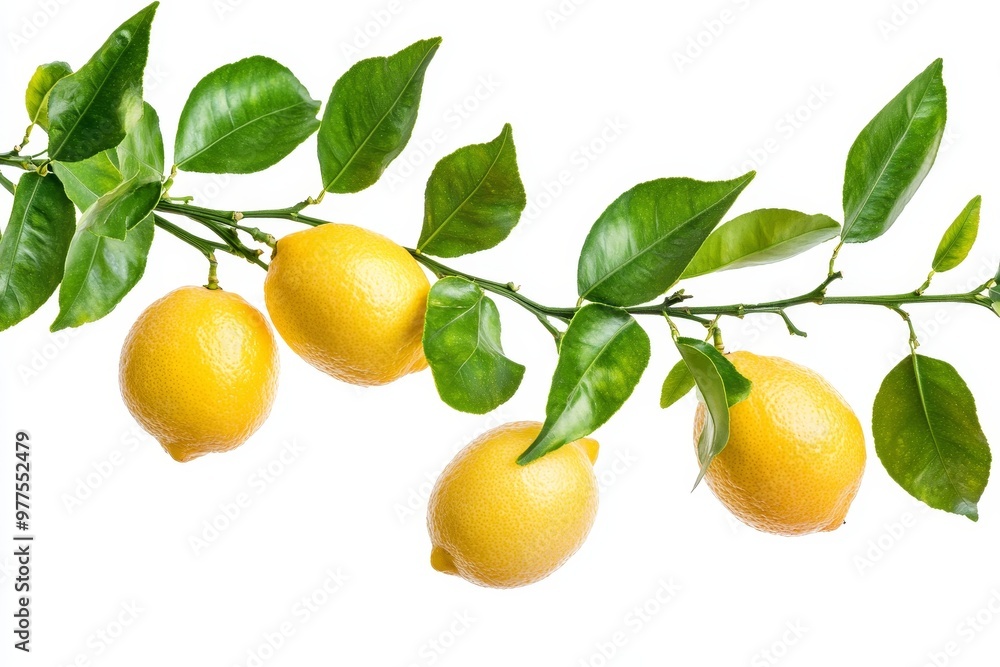 Poster the branches of a fresh lemon tree are isolated on a white background.