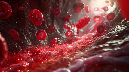 Erythrocytes Flowing Through Artery - 3D Medical Illustration