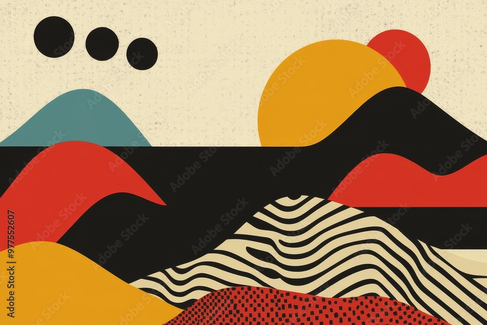 Poster an abstract background with multiple geometric shapes stacked on top of each other with parallel lin