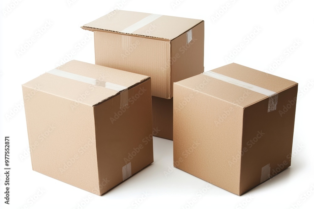 Poster An isolated png background with boxes or cartons from various sides for packaging. Open and close the boxes.