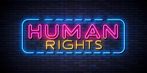 Flat Glossy Black Background with Neon 'Human Rights' Text � Modern Vector Design for Impactful Awareness Campaigns, Copy Space for Messaging