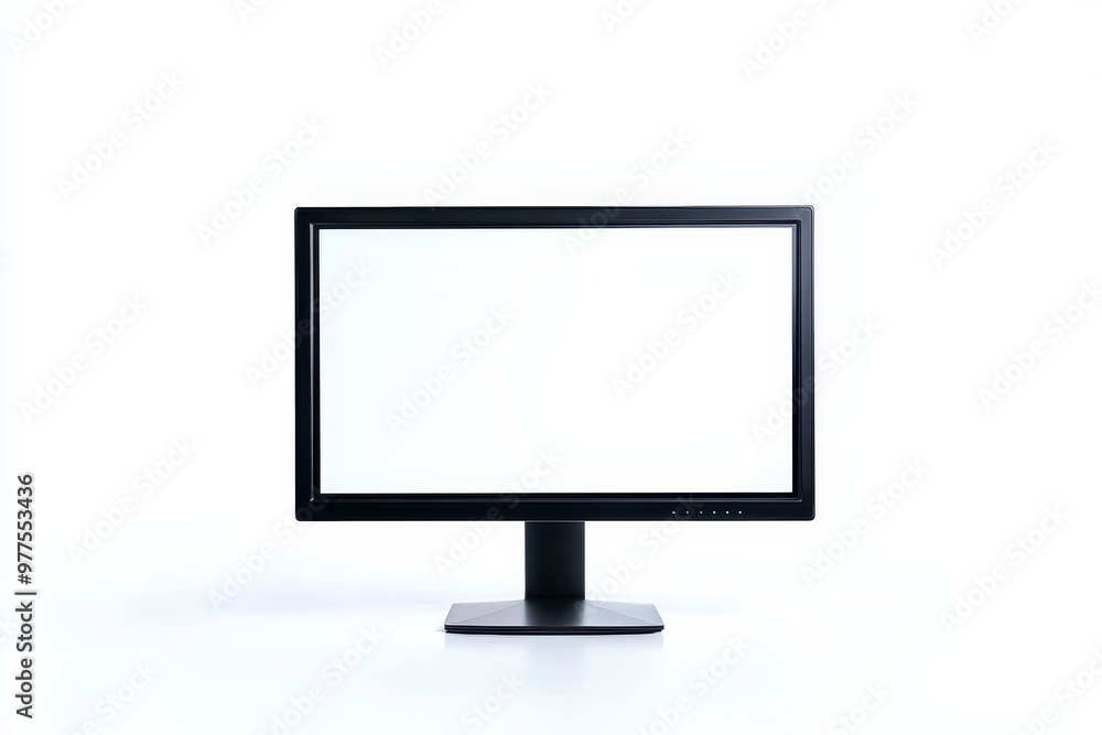 Poster Flat view of computer screen with empty display and isolated background, electronic device for showing detail.