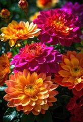 Obraz premium vibrant floral arrangements bathed sunlight showcasing kaleidoscope colors textures splendor, bouquet, composition, design, display, centerpiece, bloom