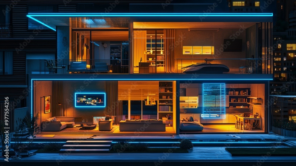 Poster Concept of smart homes, emphasizing the use of connected devices and home automation