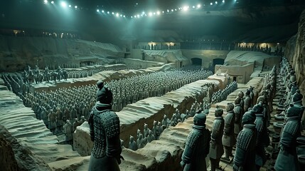 Visiting the Terracotta Army, Xi'an, China, unveils thousands of life-sized statues of soldiers, horses, and chariots, each uniquely crafted over 2,000 years ago. This vast underground army, 
