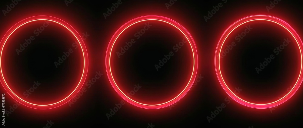 Aufkleber The HUD circle design features neon red concentric circles with subtle grid patterns, adding depth and complexity to the minimalist dark background.
