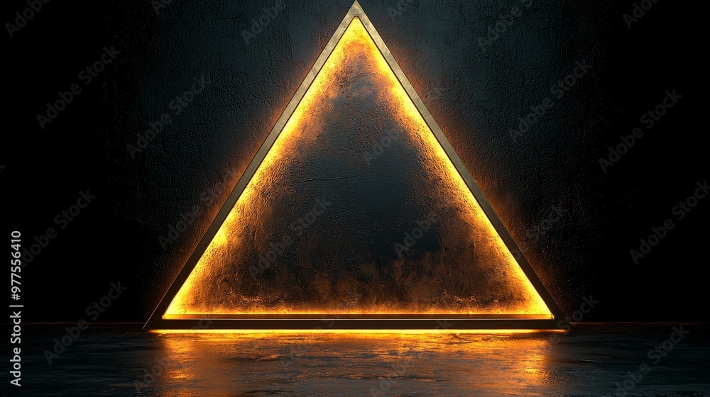 Poster a black and gold triangle overlapping dimension on a dark background, styled in a modern manner, wit