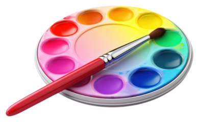 PNG Colorful watercolor palette with brush