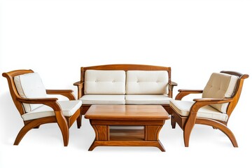 Set of outdoor wood living furniture in minimalism style for home decoration.