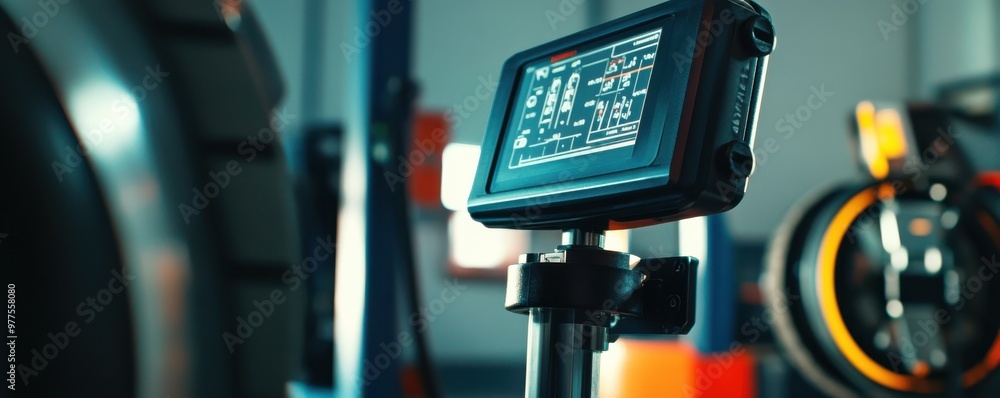 Poster macro shot of alignment tools with digital display used in precision engineering on a production lin