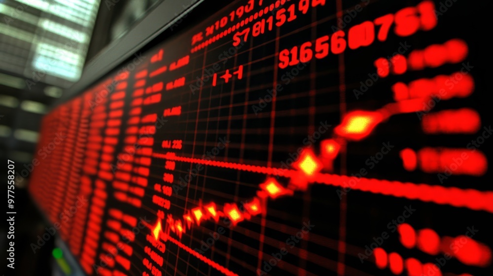 Aufkleber red stock market display with numbers and chart