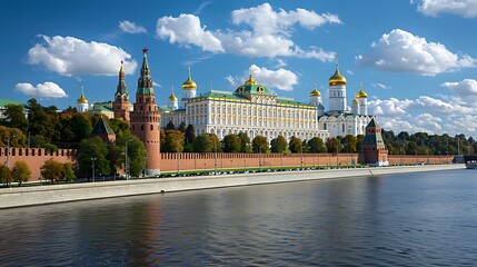 Obraz premium Visiting the Kremlin, Moscow, Russia, allows you to delve into the heart of Russian history and power, with its fortified walls, grand cathedrals, and historic palaces. The iconic red bricks 