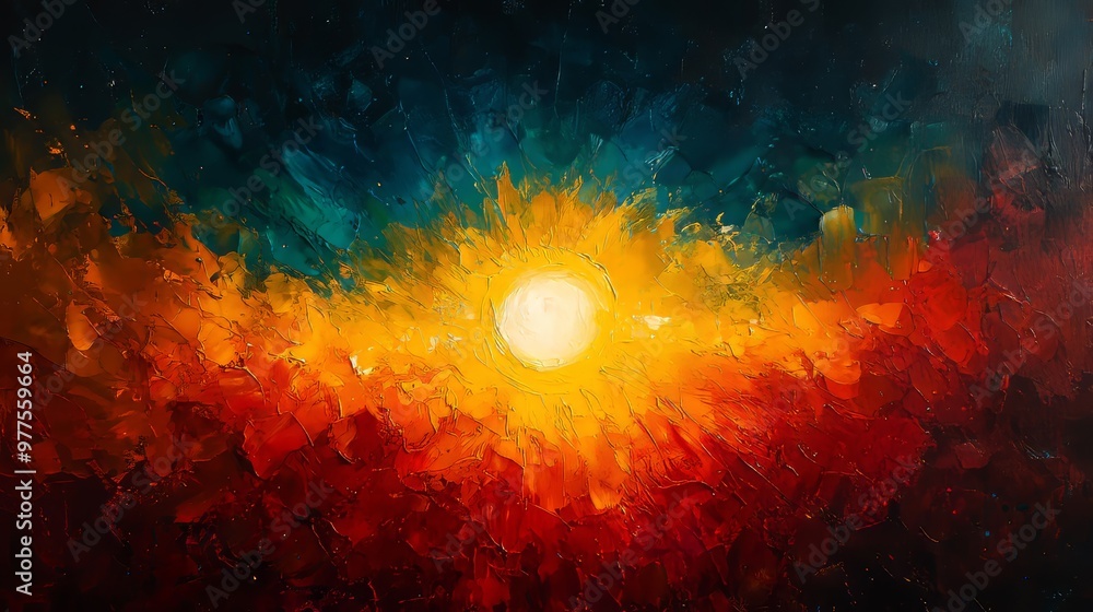 Aufkleber The abstract painting has dynamic brush strokes in warm and cool tones, creating an energy and motion.