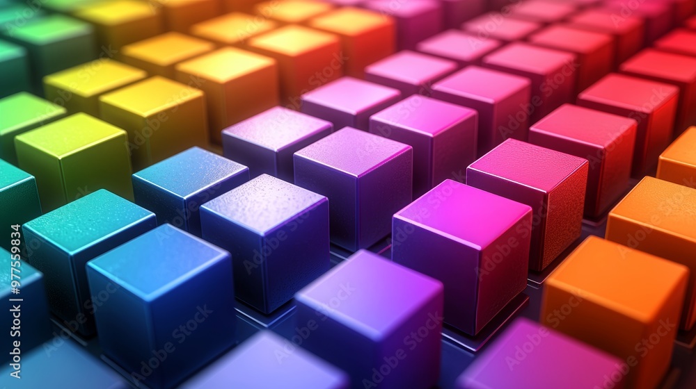 Leinwandbilder arrangement of vivid 3d colorful cubes in an abstract design pattern.