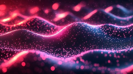 An abstract pink and blue pattern with wave-like textures and repetitive geometric shapes, creating a vibrant visual effect.