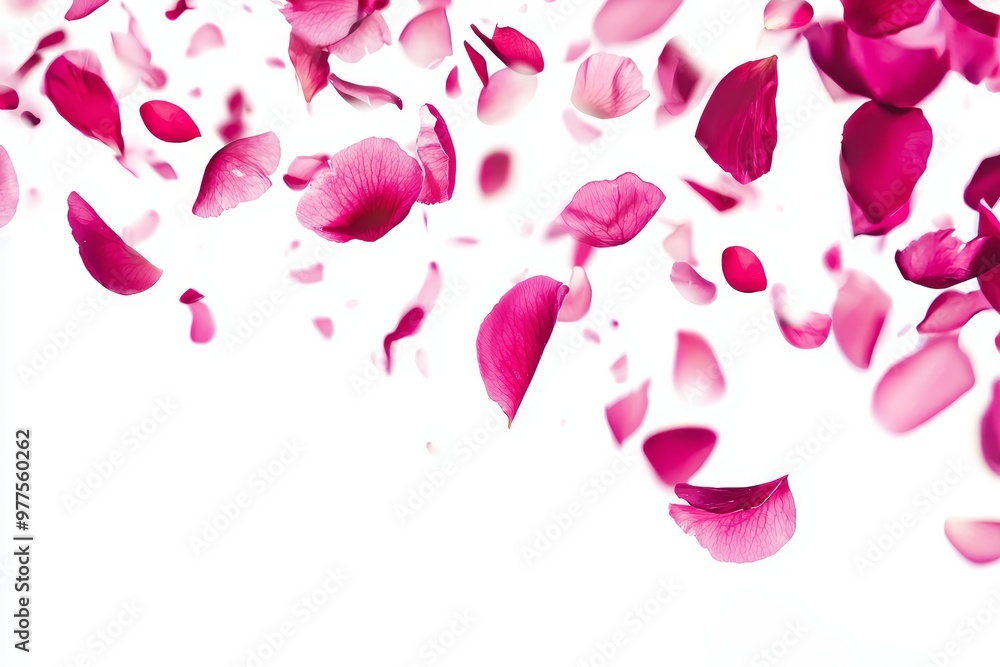 Wall mural Isolated on a white background, colorful flower petals falling.