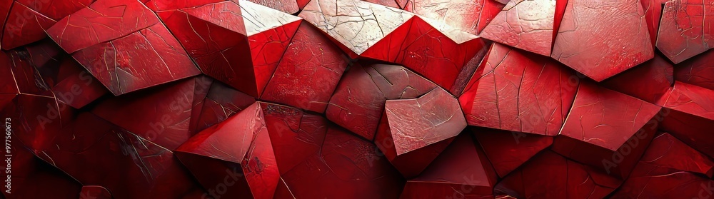 Poster this abstract geometric background features overlapping red triangles and shadows. this is a modern 