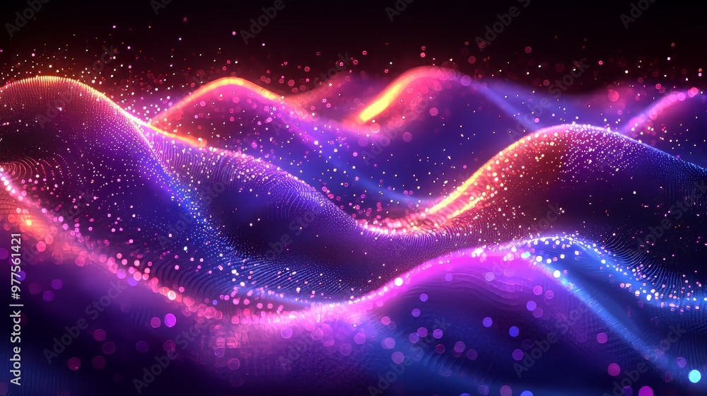 Aufkleber Waveforms of digital data in vibrant pink and purple hues, creating a futuristic and dynamic visual.