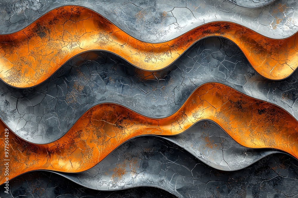 Poster an abstract image with perforated patterns, waves, and intricate textures, displaying a dynamic comb