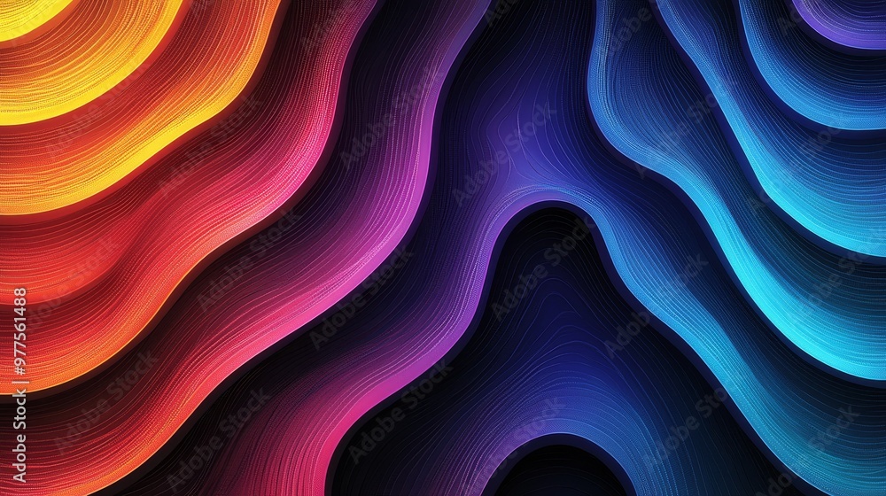 Poster a dynamic pattern and texture are created by abstract colored waves of vibrant hues.