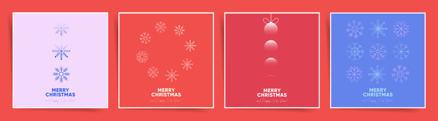 Set of minimalist Christmas posters with snowflake designs and soft pastel colors. Perfect for holiday greetings and festive decorations.