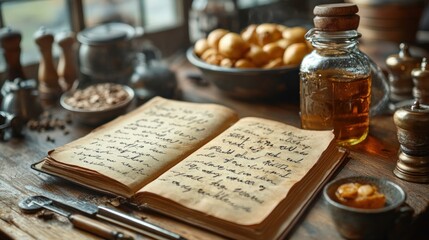 Vintage Cookbook With Handwritten Recipes