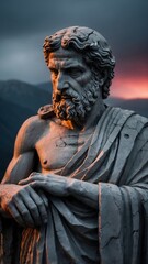 Obraz premium Cracked grey stone statue of a stoic Greek figure, illustrating the passage of time