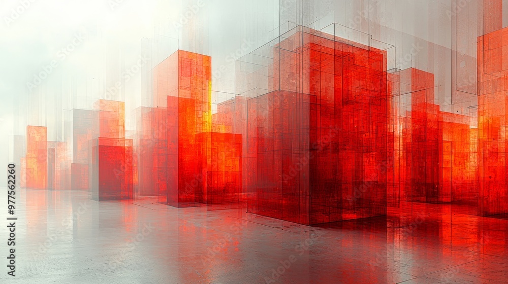 Poster Overlapping orange and gray glass rectangles create a dynamic and layered visual effect in this abstract design
